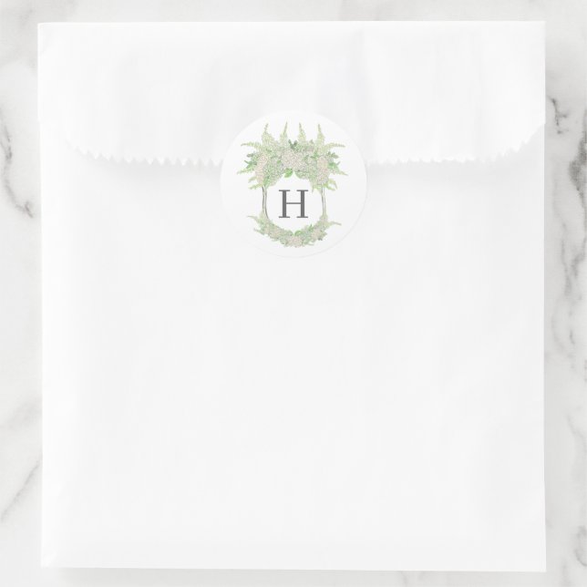 Sticker Rond Blason de mariage à l'aquarelle Hydrangea vert et  (Sac)