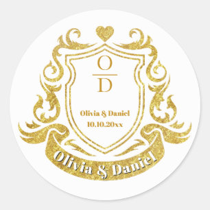 Sticker Rond Blason de mariage personnalisé avec paillettes dor