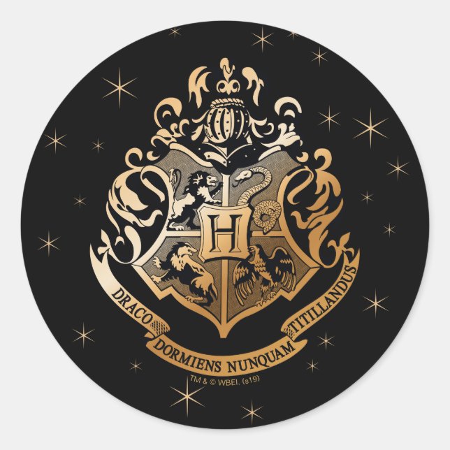 Sticker Rond Blason de Poudlard™ scintillant doré (Devant)