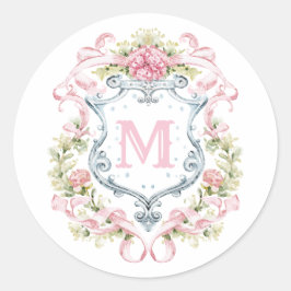 Sticker Rond Blason Floral Grandmillennial Monogramme | Mariage
