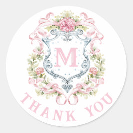 Sticker Rond Blason Floral Grandmillennial Monogramme | Mariage