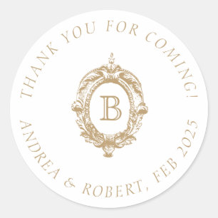 Sticker Rond Blason Monogramme Or Antique Mariage