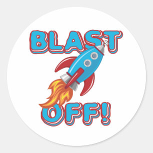 Sticker Rond Blast Off Rocket Ship