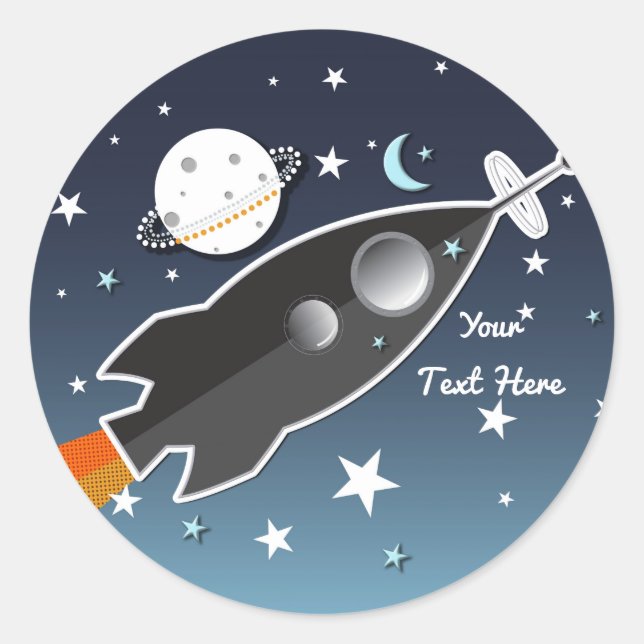 Sticker Rond Blast Off Rocket Ship Space Anniversaire (Devant)