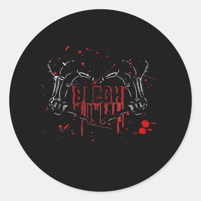 Sticker Rond Blegh Breakdown, Skeleton Heart Hands, Emo Band, S (Devant)