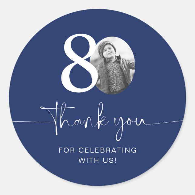 Sticker Rond Bleu 80e anniversaire Merci (Devant)