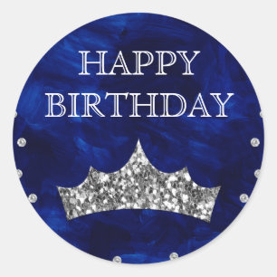 Sticker Rond Bleu acrylique et Parties scintillant argent couro