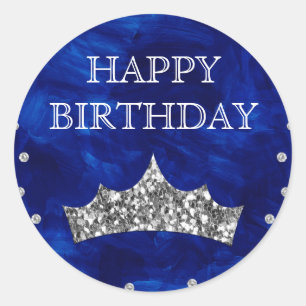 Sticker Rond Bleu acrylique et Parties scintillant argent couro