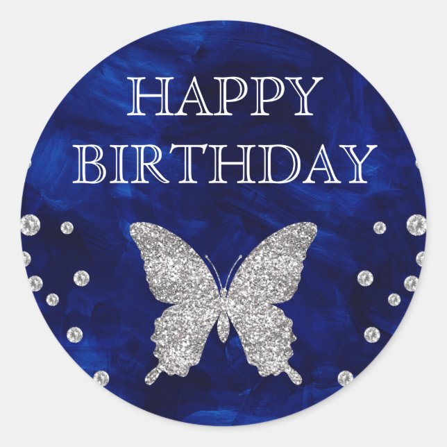 Sticker Rond Bleu acrylique et Parties scintillant argent papil (Devant)