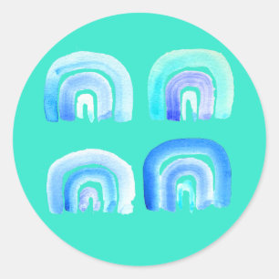 Sticker Rond bleu arc-en-ciel rétro turquoise