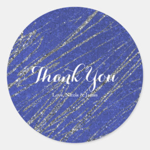Sticker Rond Bleu & Argent Moderne Glam Marbre Frappe
