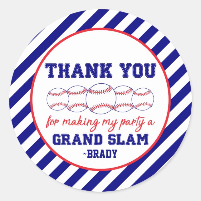 Sticker Rond Bleu Bande Baseball Anniversaire Merci (Devant)