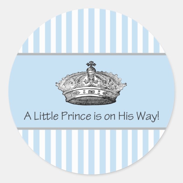 Sticker Rond Bleu Bande Prince Couronne Bébé Enveloppe Garçon S (Devant)