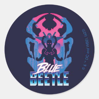 Sticker Rond Bleu Beetle Rétrowave contre graphique