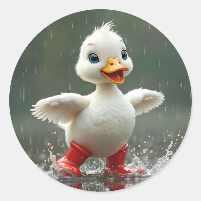 Sticker Rond Bleu blanc éclaboussant dans une flaque de pluie (Devant)