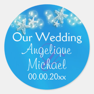 Sticker Rond Bleu blanc mariage d'étoiles de mer