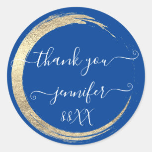 Sticker Rond Bleu Blanc Merci Gold Frame Date de naissance
