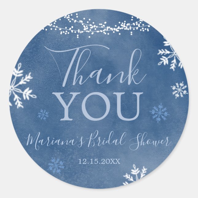 Sticker Rond Bleu blanc neige en amour Flocon de neige Merci nu (Devant)