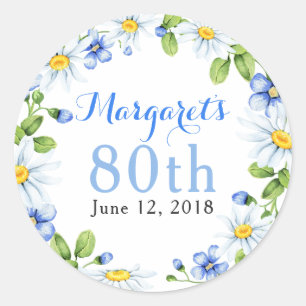 Sticker Rond Bleu Blanc Pays Fête Fleur 80e anniversaire