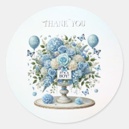 Sticker Rond Bleu Blanc Vase Floral