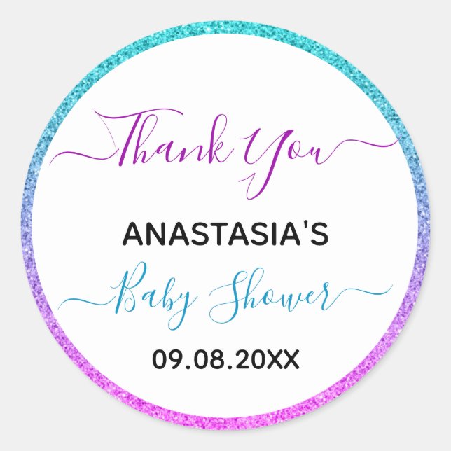 Sticker Rond Bleu bleu clair violet Merci Baby shower (Devant)