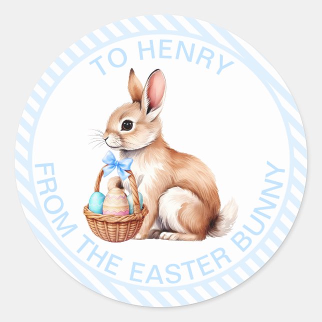 Sticker Rond Bleu Bleu De La Dette Lapin De Pâques (Devant)