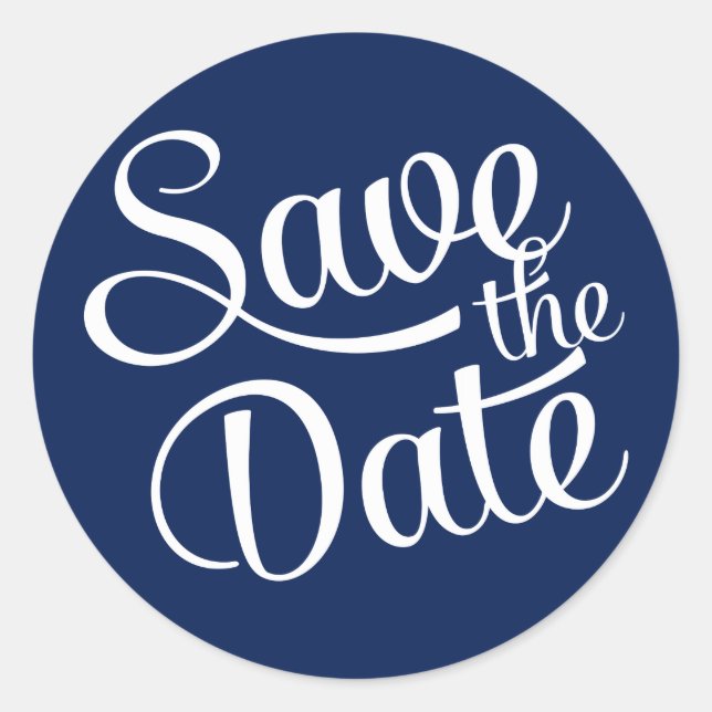 Sticker Rond Bleu bleu marine Script Enregistrer la date (Devant)