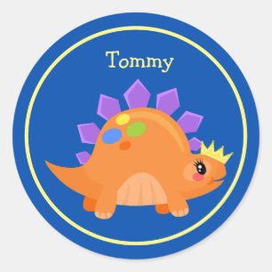 Sticker Rond Bleu Bleu Orange Bébé Dinosaur