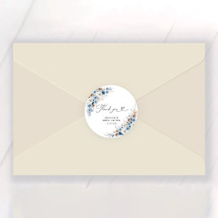 Sticker rond bleu Boho Floral Classal