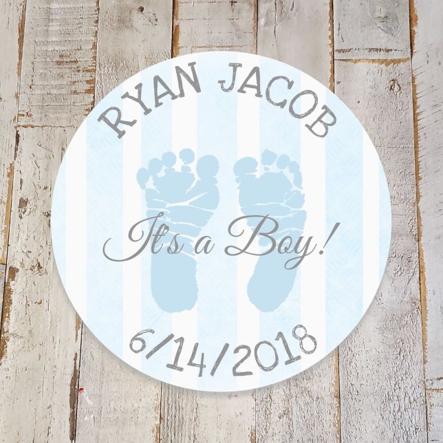 Sticker Rond Bleu C'est un garçon Empreintes Baby shower Sticke (Créateur téléchargé)