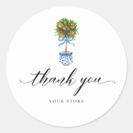 Sticker Rond Bleu Chinoiserie Poterie Orange Topio Merci