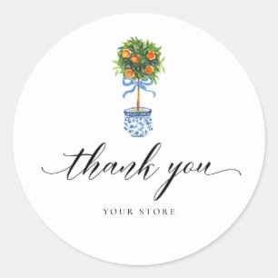 Sticker Rond Bleu Chinoiserie Poterie Orange Topio Merci