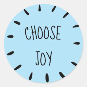 Sticker Rond Bleu clair Choisir Joie Feuille d'autocollant