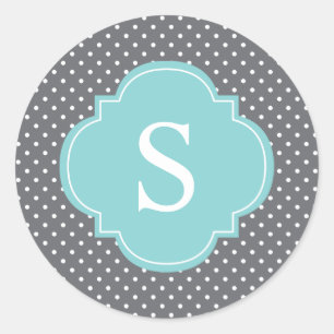 Sticker Rond Bleu clair et Gris Pois Patter