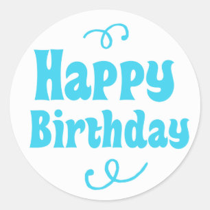 Sticker Rond Bleu clair Joyeux Anniversaire Fête Favoriser Stic