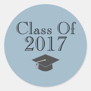 Sticker Rond Bleu "Classe de 2017" avec plafond de graduation