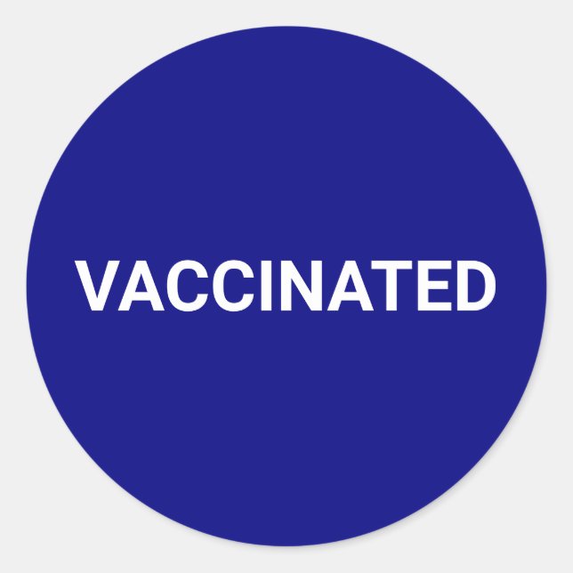 Sticker Rond Bleu cobalt vacciné blanc personnalisable simple (Devant)