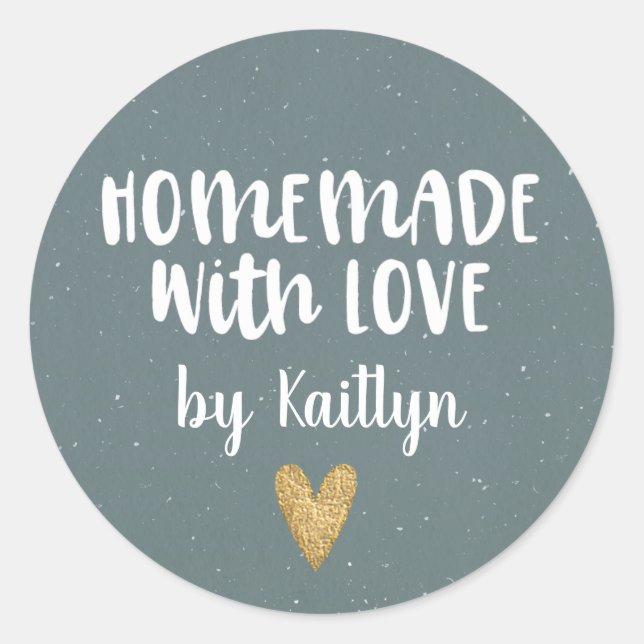 Sticker Rond Bleu Cute Maison Faite Avec Amour (Devant)