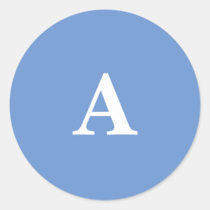 Sticker Rond Bleu de Barbeau Monogramme Initiale Blanc Personna