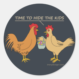Sticker Rond Bleu de caricature de chasse aux oeufs de Pâques
