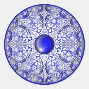 Sticker Rond Bleu de dentelle en céramique de Grèce