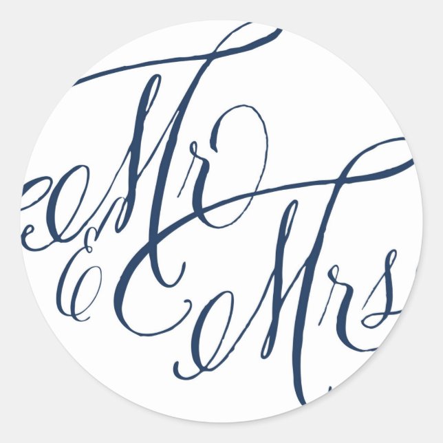 Sticker Rond Bleu de la Marine M. & Mme Elegant Script Mariage (Devant)