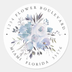 Sticker Rond Bleu de rêve Mariage Botanique Adresse de retour