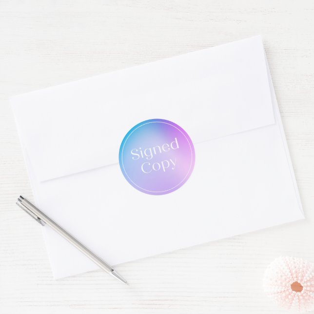 Sticker Rond Bleu dégradé | Copie Signée simple Livre de Novel (Enveloppe)