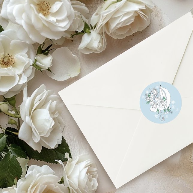 Sticker Rond Bleu des flocons de neige du dragon blanc d'hiver (Créateur téléchargé)