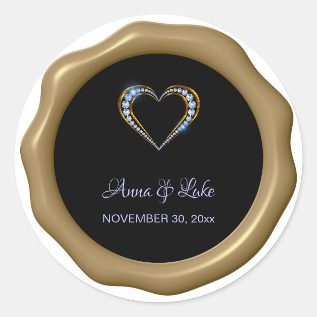 Sticker Rond *~* Bleu Diamant Mariage de cire de coeur (Devant)