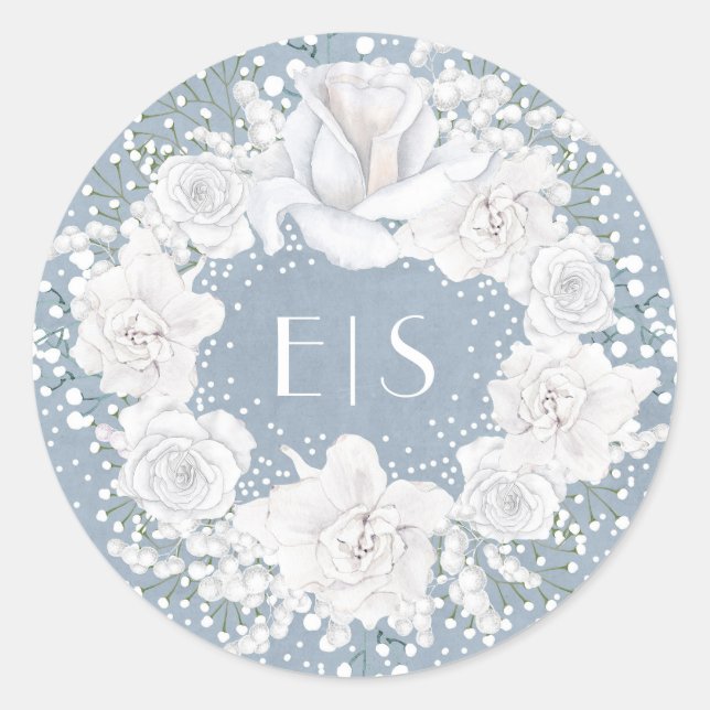 Sticker Rond Bleu Dusty et Mariage du souffle de bébé (Devant)