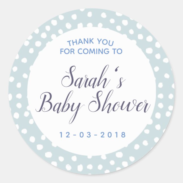 Sticker Rond Bleu et blanc baby shower de polkadot (Devant)