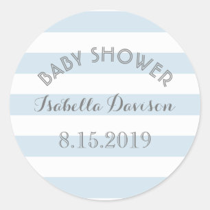 Sticker Rond Bleu et blanc barre l'autocollant de baby shower