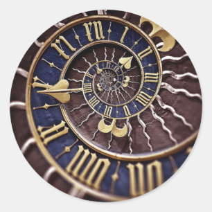 Sticker Rond Bleu et visage d'horloge d'or